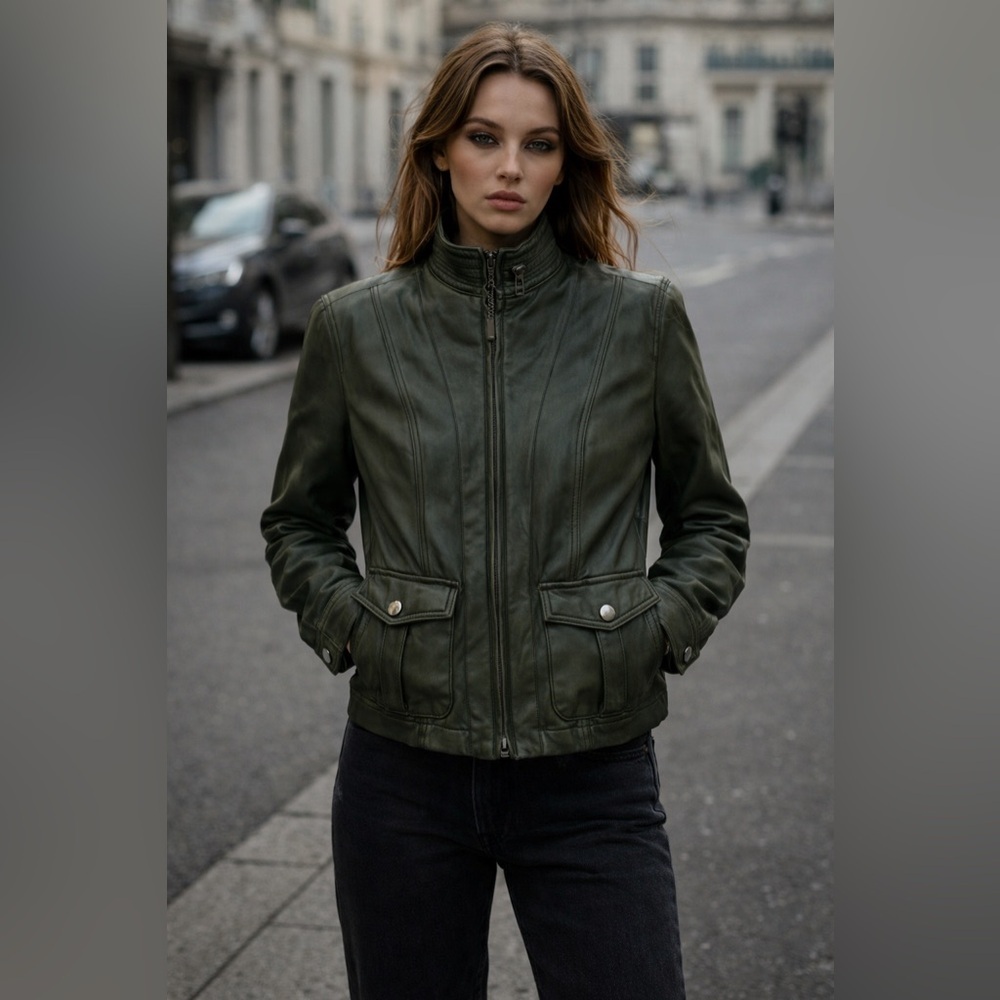 Vintage Danier Genuine Leather Jacket Deep Green Size S M Fully Lined Moto Chic​